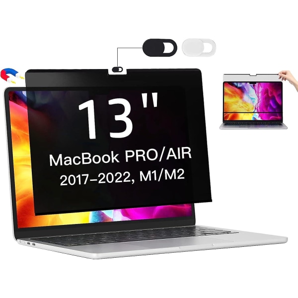 Magneettinen yksityisyysnäytön suodatin, joka on yhteensopiva M1/m2 Macbook Pro 13" (2017-2022) ja M1 Macbook Air 13,3" (2018-2021) kanssa, erittäin ohut irrotettava heijastamaton Sc