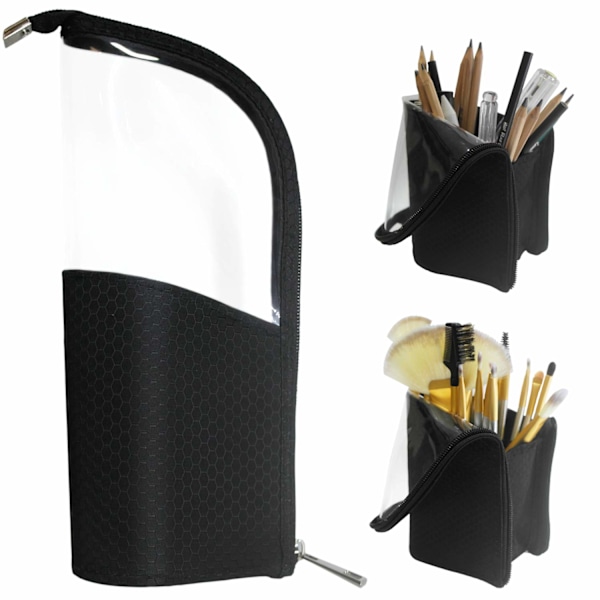 Makeup brush organizer case pencil case cosmetic bag zipper bag portable waterproof dustproof with divider black