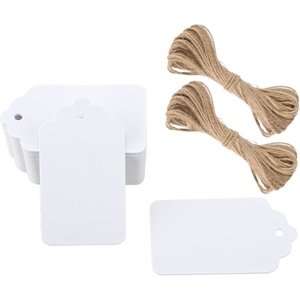 300g/m² Gavepapir-etiketter - 7x4CM Blanke Pakke-etiketter - 100 stk Håndverk Henge-etiketter med Jutegarn for Gave Bryllup Favoritt Dekorere White 7x4CM100PCS