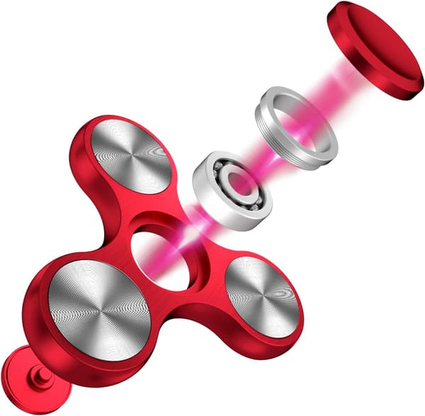 Fidget Spinner i rustfritt stål - 4-10 minutters spinn - ADHD stresslindring for alle aldre (rød)