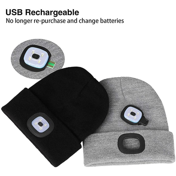 Led-belyst Beanie-lue, USB-oppladbart Håndfritt Hodelykt-hette, Unisex Vinter