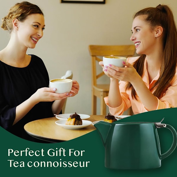 Porcelæn Løst Blad Tekande med Infuser, Si & Låg | Tekande til 2 Personer | Mørkegrøn | Te & Kaffe Tekande, Te Gaveæsker - 500ml/17 Oz Green