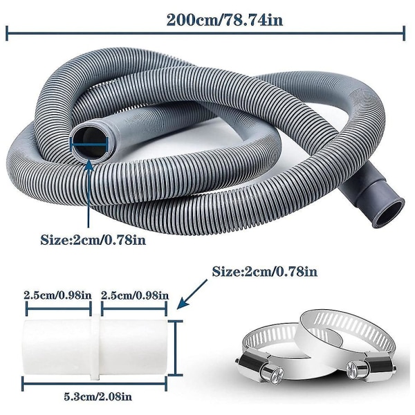 Afløbsslangeforlænger til vaskemaskiner, 2 m universel vaskemaskineslange, afløbsslange D