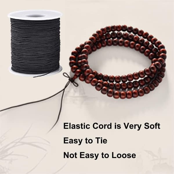 Elastisk tråd for armbånd, 1 mm x 100 meter solid elastisk snor for smykkelaging, halskjeder, perler - Svar Black and White