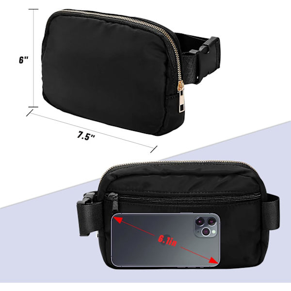 Bältesväska för kvinnor män Crossbody Fanny Pack Bum Hip Midjeväska med justerbar standardrem för löpning, Off White Bnylon Waterproof/Off White One Size