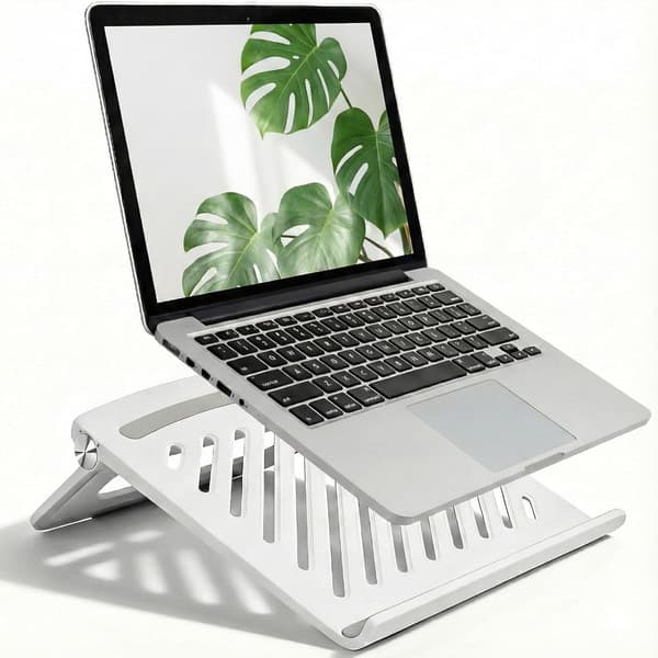 Søt justerbar laptopstativ - Sammenleggbart ventilert solid skrivebordsstativ, sklisikkert for MacBook hjemmekontor, morsom gave til kvinner White