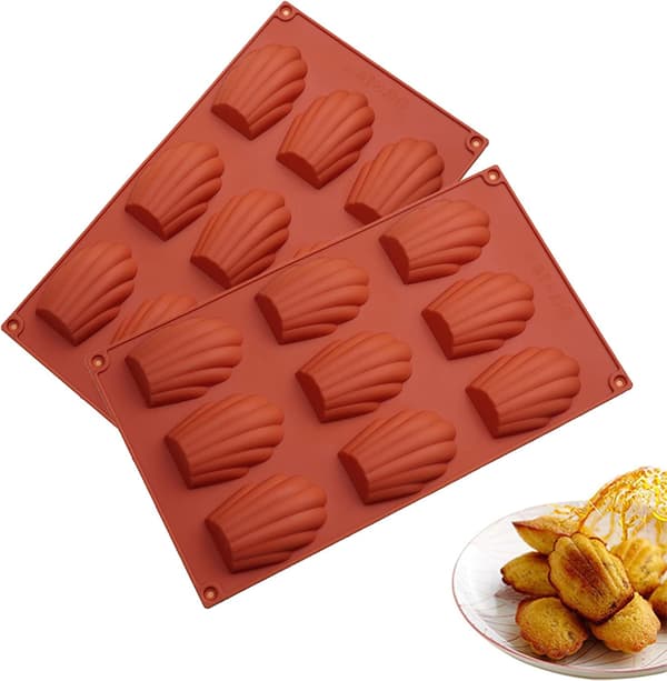 9 hulrum Madeleine-form, 2 stk. non-stick silikone Madeleine-forme, skalformet bageform (murstensrød)