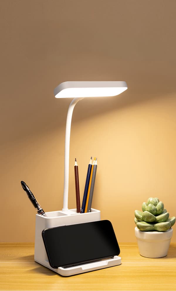 Liten LED-bordlampe, bordlamper til hjemmekontor, hvit pult