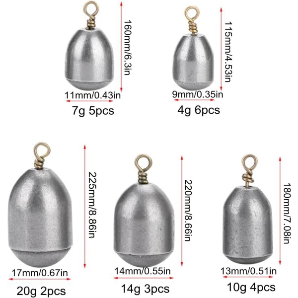 Kalastuslasit, 20 kpl Merikalastuspainot Iron Sinker, 5 kokoa