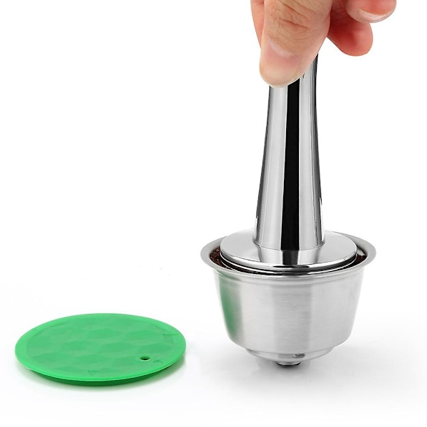Kaffetamperbas i rostfritt stål, kaffebönpress (1 st, silver)