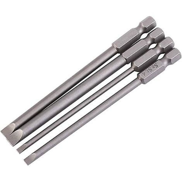 4 stk. S2 legeringsstål 100mm 1/4 tommer sekskant skaft form 3mm-6mm magnetisk fladhoved slids skruetrækker bits kits