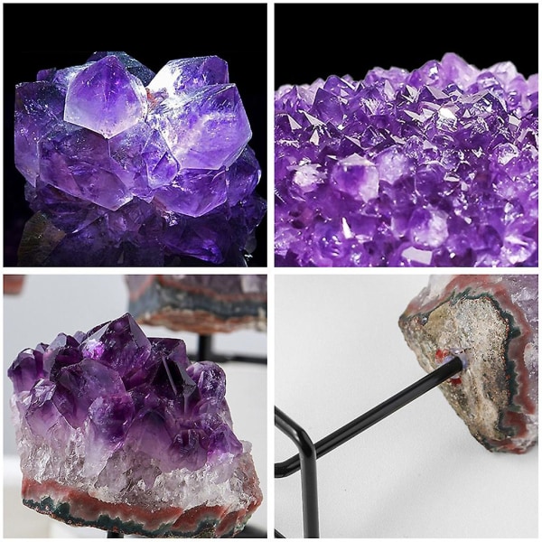 Naturlig Amethyst Kvarts Sten på Metal Stativ Ornament Hjem Dekoration