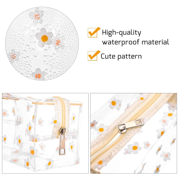Pakke Klar Blyantveske Stor Pennpose Kontorrekvisita Veske Sminkeveske Transparent Daisy Print Kosmetikkveske for Kvinner Jenter