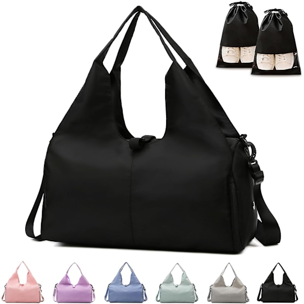 Gym Bag Kvinner, Yogamat Bag Sport Reise Bag med 2stk Sko Rom, Vanntett Sports Gym Bag for Sport Reise Fotturer (Svart) Black