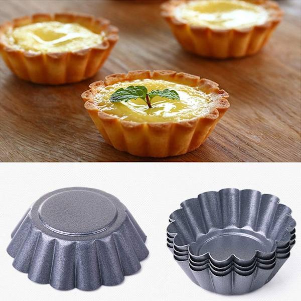 12 stk. æggeforme i kulstofstål, genanvendelige muffinforme, kageforme, bageforme, tærteforme, slip-let bageværktøj til cupcake, kage, småkager