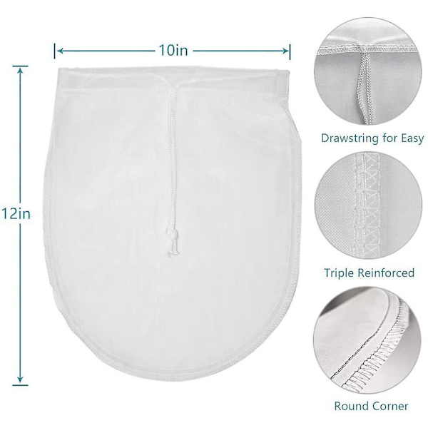 Nøttemelkposer, Nøttemelkposer Passerende Kluter Gjenbrukbare, Nylon Material Osteklut, Osteklut For Filtrering Av Nøttemelk, Kaffe, 160 Mesh, 25*30cm
