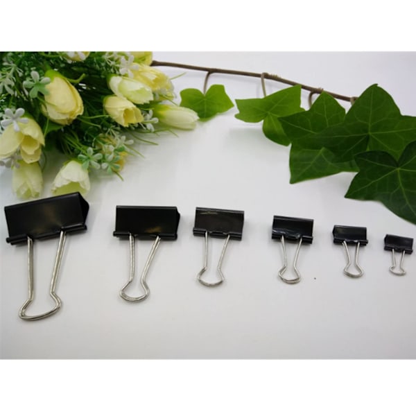 72 stk. 15 mm 19 mm 25 mm Assorterede størrelser papirclips, farvede metal foldback clips, fil penge papir stationære klemmer til kontor skole hjem (sort) black
