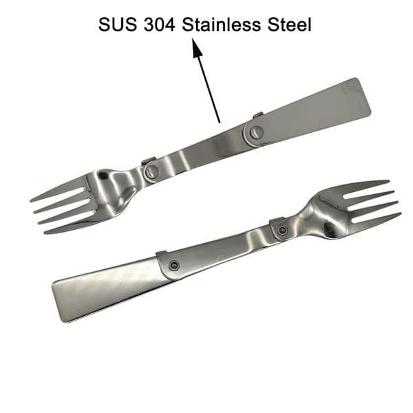 2-pack 304 Rostfritt Stål Vikbara Skedar och Gafflar Bärbar Campingbestick Multifunktionell Vikbar Fruktgaffel Utomhus Picknick Resebestick