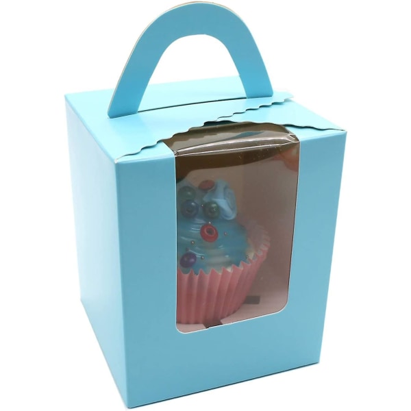 10 stk Kraft Paper Cupcakes-bokser, bærbare enkelt individuelle Cupcake-gaveesker med vindusinnsatser Håndtaksgaveeske