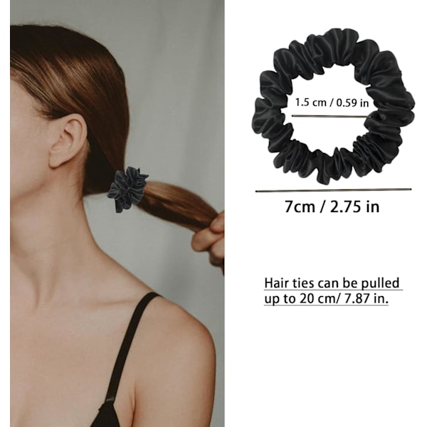 Hårbånd, Små Hårelastikker til Kvinder, Satin Elastiske Bånd Scrunchies, Tynde Hårspænder, Sorte Hår Elastikker Sporløse Anti-Frizz Hårstrik pon 4 Small