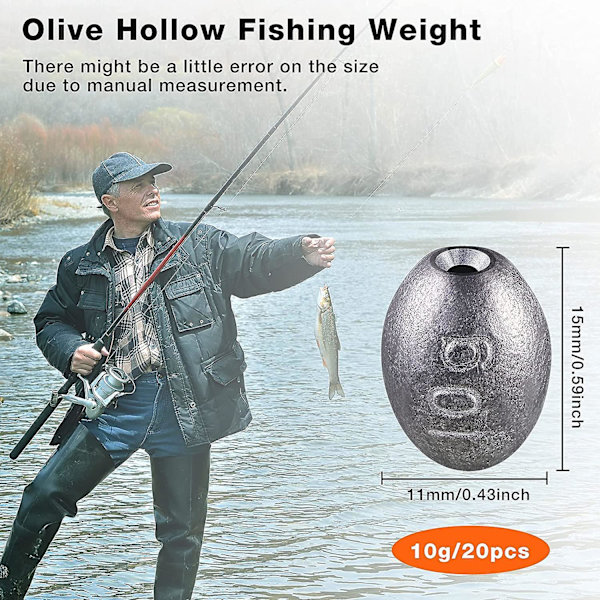 20 stk. æg fiskesynk Olive form synk vægt støbning til fiskeri bundfiskeri fiskeri grej fiskeri synk vægte, en 10g