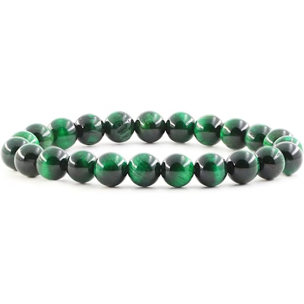 Kristall armband, 8mm Naturstenpärlor Armband, Läkande Kristall Armband för Kvinnor Män Green Tiger Eye