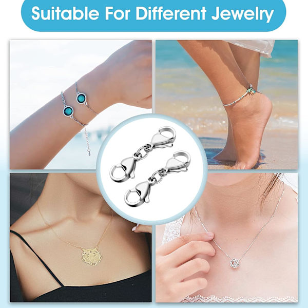 4 kappaletta hopeiset kaksoislobster-lukot, minirannekorun lukot, korvaavat lanyardin napsahduskoukun, metalliset hummerin kynsi-lukot DIY-korujen valmistukseen, rannekorun luominen Silver 4pcs