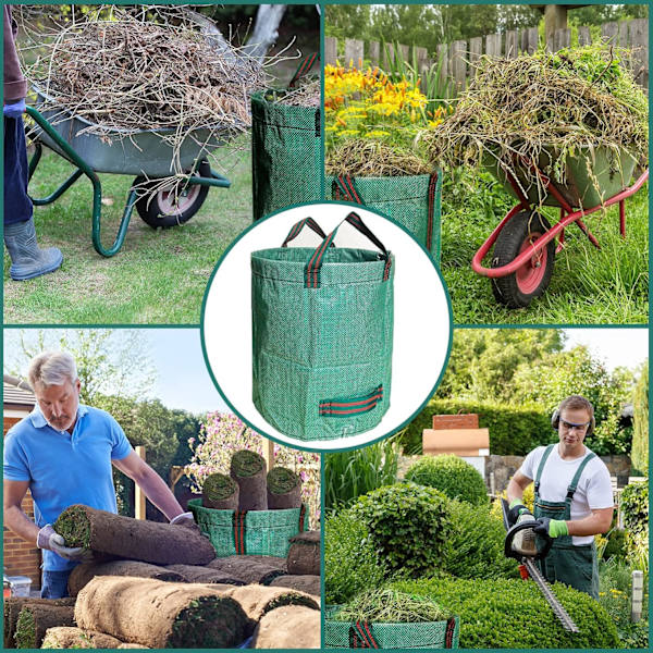 Haveaffaldssække 270L x 2 Heavy Duty Haveaffaldssække, Genanvendelige Haveaffaldssække med Håndtag, Ideelle til Opsamling af Haveaffald, Planteaffald, Græs og Blade