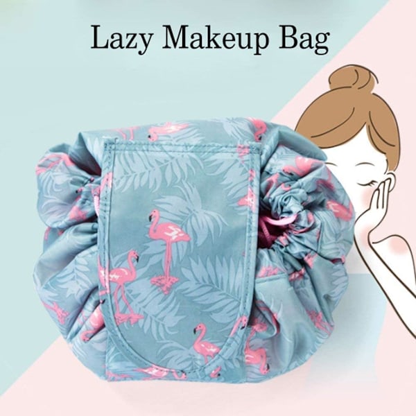 Stor kapacitet Lazy Makeup Toiletry Bag Dragsko Bärbar Resa Casual Vattentät Snabb Pack Magic Makeup Förvaringsväska Perfekt för kvinnor Flickor (F Flamingo