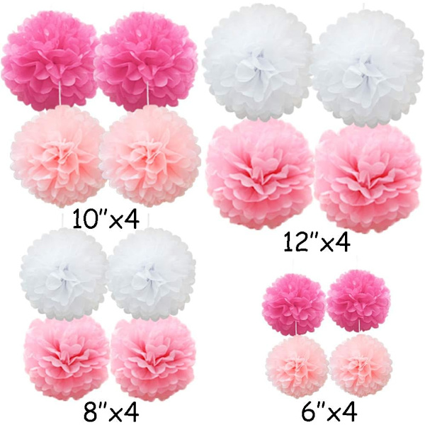 16 st blandade silkespapperspompoms, handgjorda bröllops- och festdekorationer, rosa nyanser #02 Pink Shade