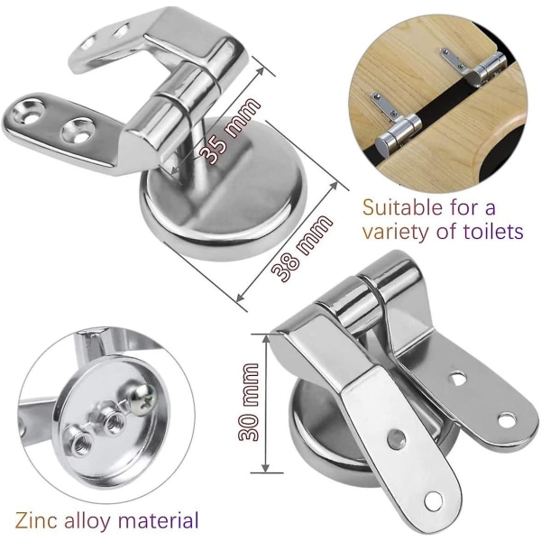 Toalettsetehengsler Erstatning, Toalettsetebeslag Sinklegering Toalettsete Erstatningshengsel Toalettsete Hardware For De Fleste Toalettseter (2sett, Sølv