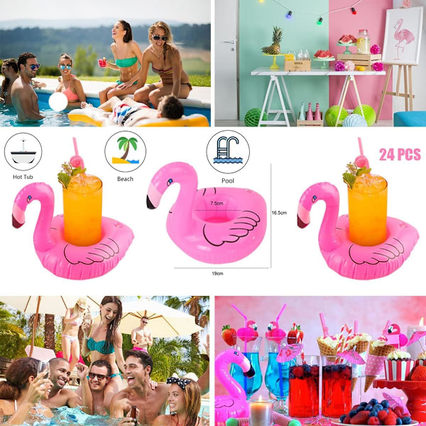 Flamingo dryckeshållare, uppblåsbar dryckeshållare för pool, badtunna, simning, strandflyt, dryckesunderlägg, vattenleksaker, hawaiiansk luau-festdekorationer pink 24 PACK