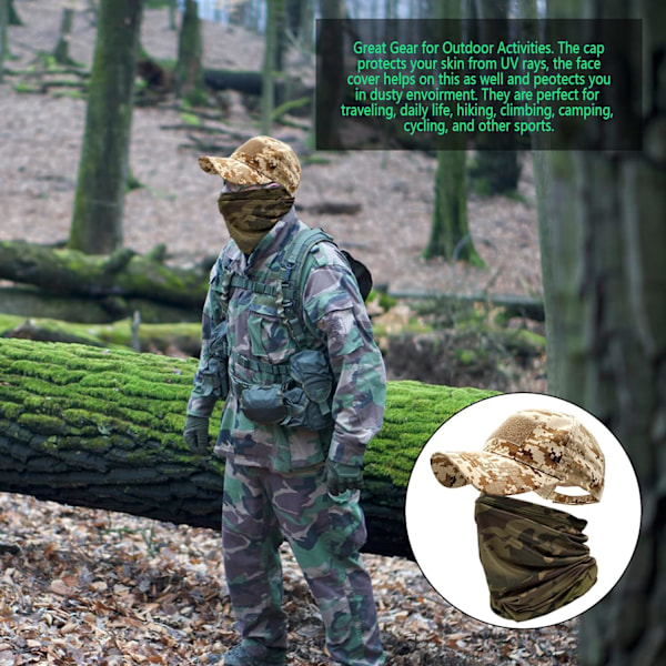 Camo-Hatter for Menn med Kjølende Halskrage Baseball Caps Ansikts-Sjal Maske Army Taktisk Militærhatt Halsrør Snoods for Løping Jakt Camping Desert Pythons One Size