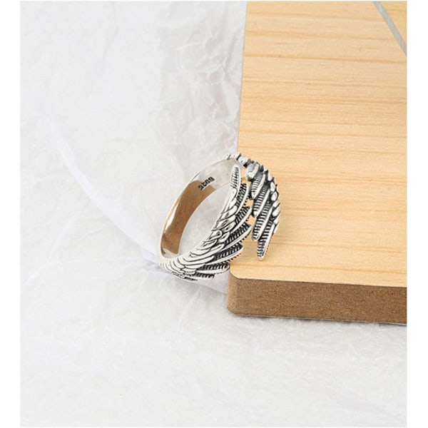 Öppen Ring, Änglavingar Ring, Handgjord S925 Sterling Silver Retro Temperament Justerbar Fjäder Änglaving Ring För Män Kvinnor,B-Kvinnor