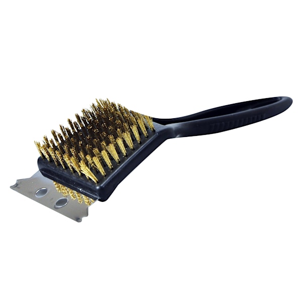 BBQ Grill Bristle Cleaning Brush with Metal Scraper, Black/Brass, 20.8 x 13 x 4.4 cm