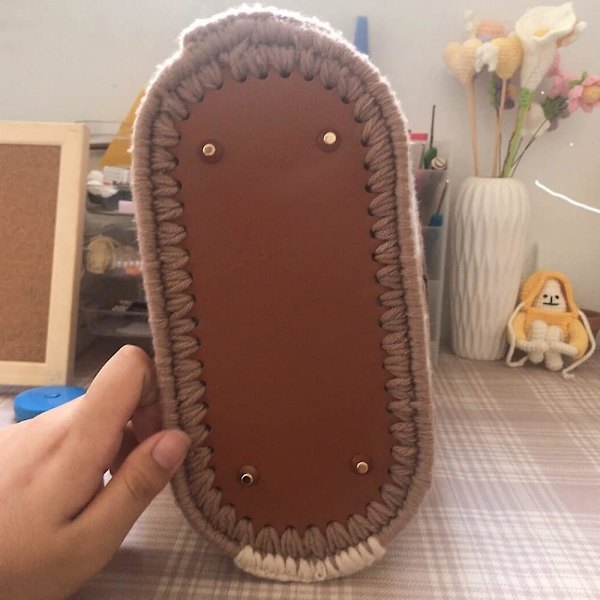 Taskebund For Hæklet Taske Pudebund PU Læder Taskebund Til Strikning Taske Håndtaske DIY Skulder Crossbody Tasker Tilbehør (4stk, Sort)