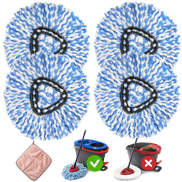 Spin Mop -vaihtopää O Ceda Spinning EasyWring Rinse Clean -moppiin, moppipään vaihto sopii 2 säiliön järjestelmän moppiämpäriin, mikrokuitu, 4 kpl 4