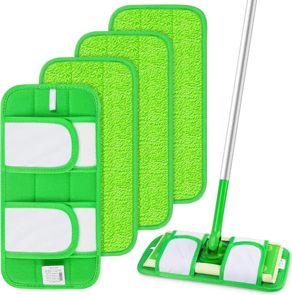 Mikrofiber moppputer kompatible med Swiffer Sweeper Mopp, Våte puter påfyll Tørre puter Gjenbrukbare våte puter Mopp påfyllputer Tørr Våt påfyll Vaskbar (4-pakning)