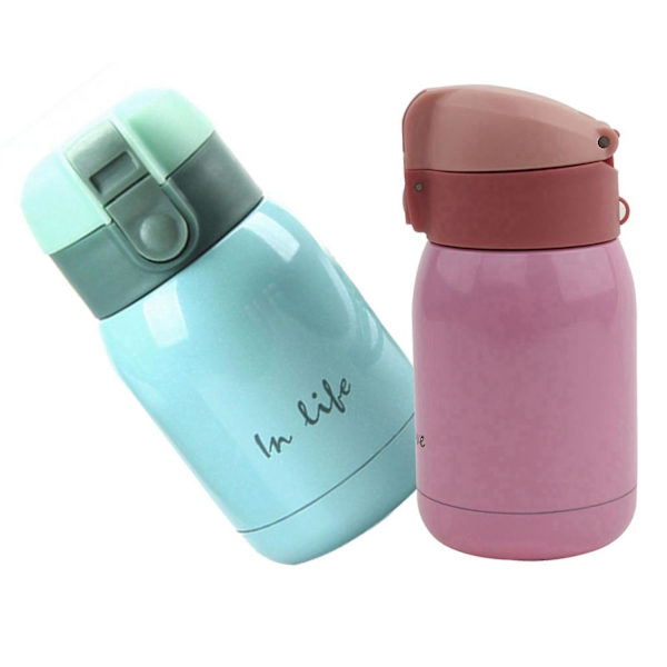 2 stk Mini Rustfritt Stål Stor Mageflaske (Himmelblå/Rosa) 200ml