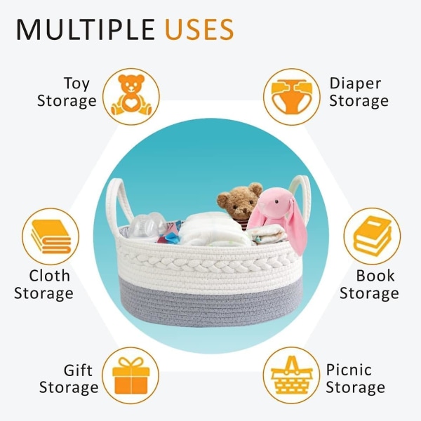 Babyblöj Caddy Organizer Repvävd För Blöjbyte Förvaring 3 Utbytbara Fack Nyfödd Duschpresent (39*25*18cm)