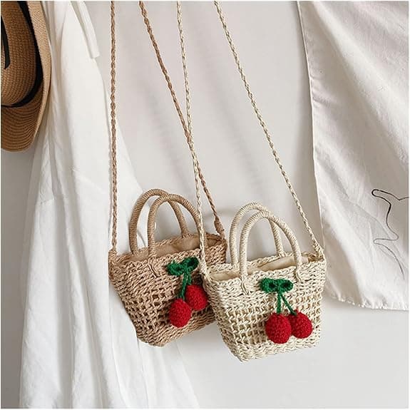 Små stråväskor för kvinnor Sommar Crossbody-väskor Dam Reseplånböcker och handväskor Axelväska Khaki khaki cherries