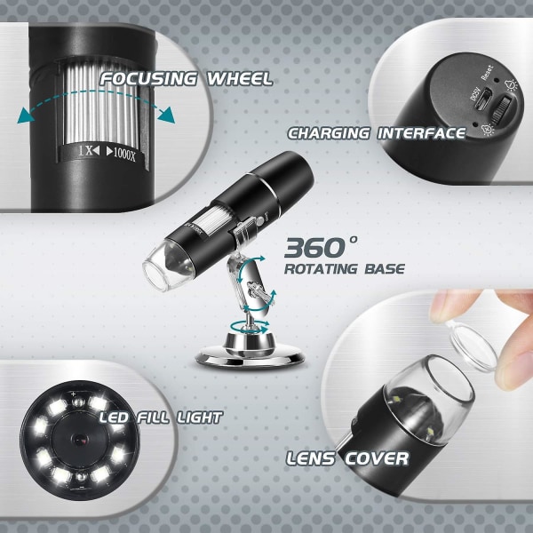 Bærbart Wifi digitalt mikroskop håndholdt HD-kameraforstørrelsesglass for telefoner