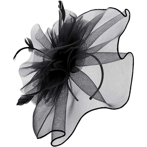 Fascinator Hat til kvinder, pige, blomst, net, slør, elegant fjer, pandebånd, retro, cocktail, te, brudebad, hårklemmer, pillbox hat, te-selskab, bryllup Black ML