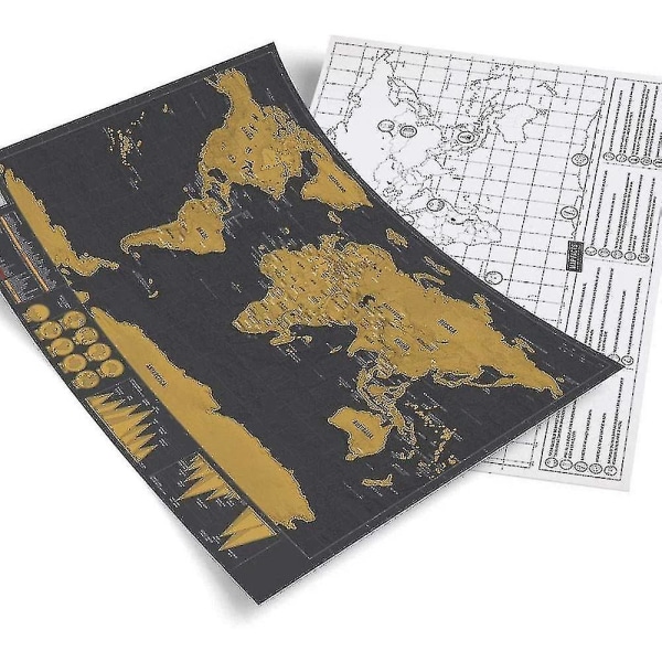 Raaputa pois maailmankartta matkustajille, musta ja kultainen kartta 82 x 59 cm