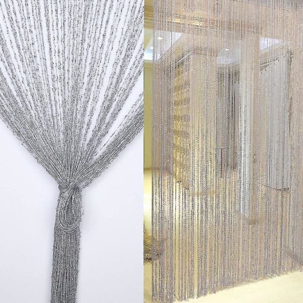 Dörrgardin, Silver Dekorativ Stränggardin 100 X 200 Cm Väggpanel Fönster Dörr Rum Frans, Ideal Dörrsträng, Myggnät, Rumsskärm, Chri