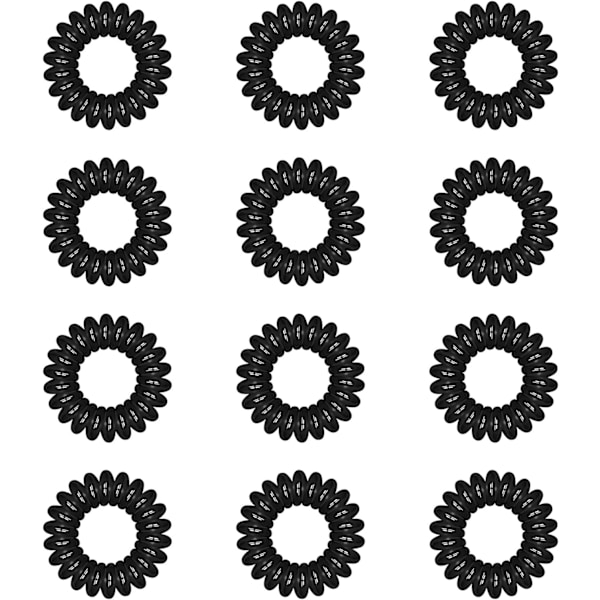 Hårband, 12 st svarta plastkrullar, spiralformade hästsvanshållare, telefonkabel Bobbles Bands Set för kvinnor flickor håraccessoarer black