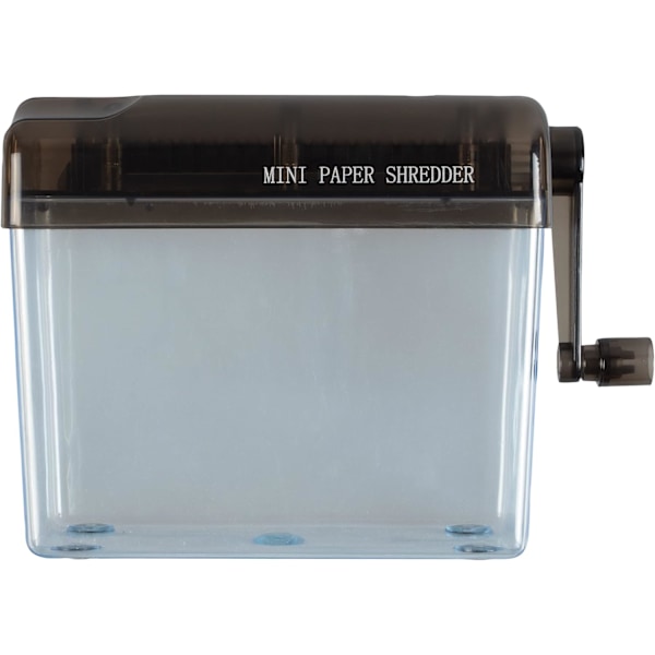 Mini manuell strimlare, perfekt för säker strimling av dokument, papper och kuvert. Kan användas på kontor, i butiker, hem och skolor. Transparent