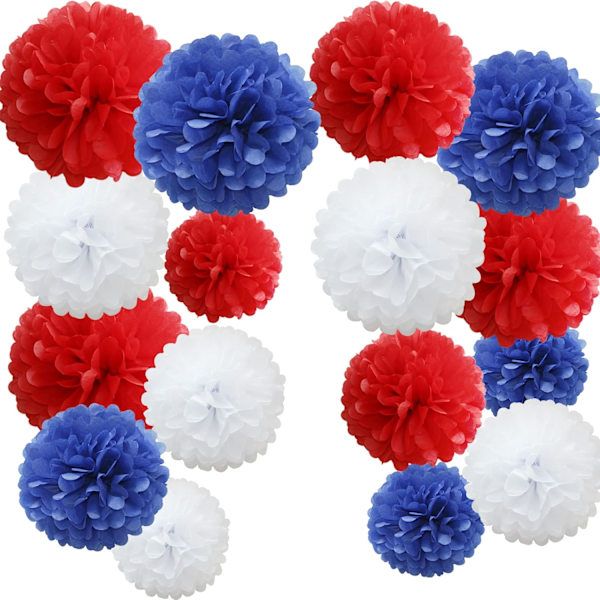 16 st blandade silkespapperspompoms, pom poms blommor handgjorda bröllopsfestdekorationer bollar, röd nyans Red Shade