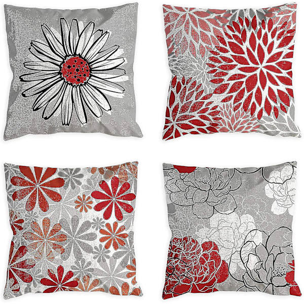 Blå Putetrekk 18x18 Sett Med 4 Grå Dekorative Putetrefk For Sofa Moderne Daisy Puter Trekk For Stue Pute Seng Utendørs Marineblå