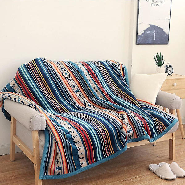 Coral Fleece Tæppe, Fluffy Blødt Sofa Tæppe Farverigt Stribemønster Tæpper Til Soveværelse Stuer Kontor 127x152cm